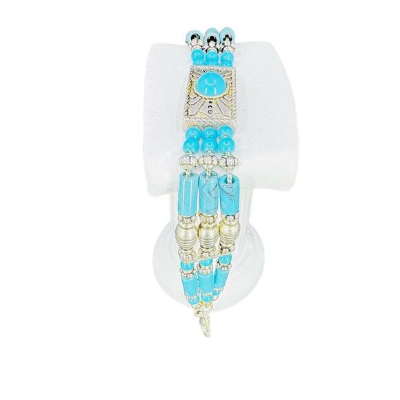 Premier Designs Bracelet Three Strands Blue Multi-Shape Beads Silver Plated 7.5" - Picture 10 of 13